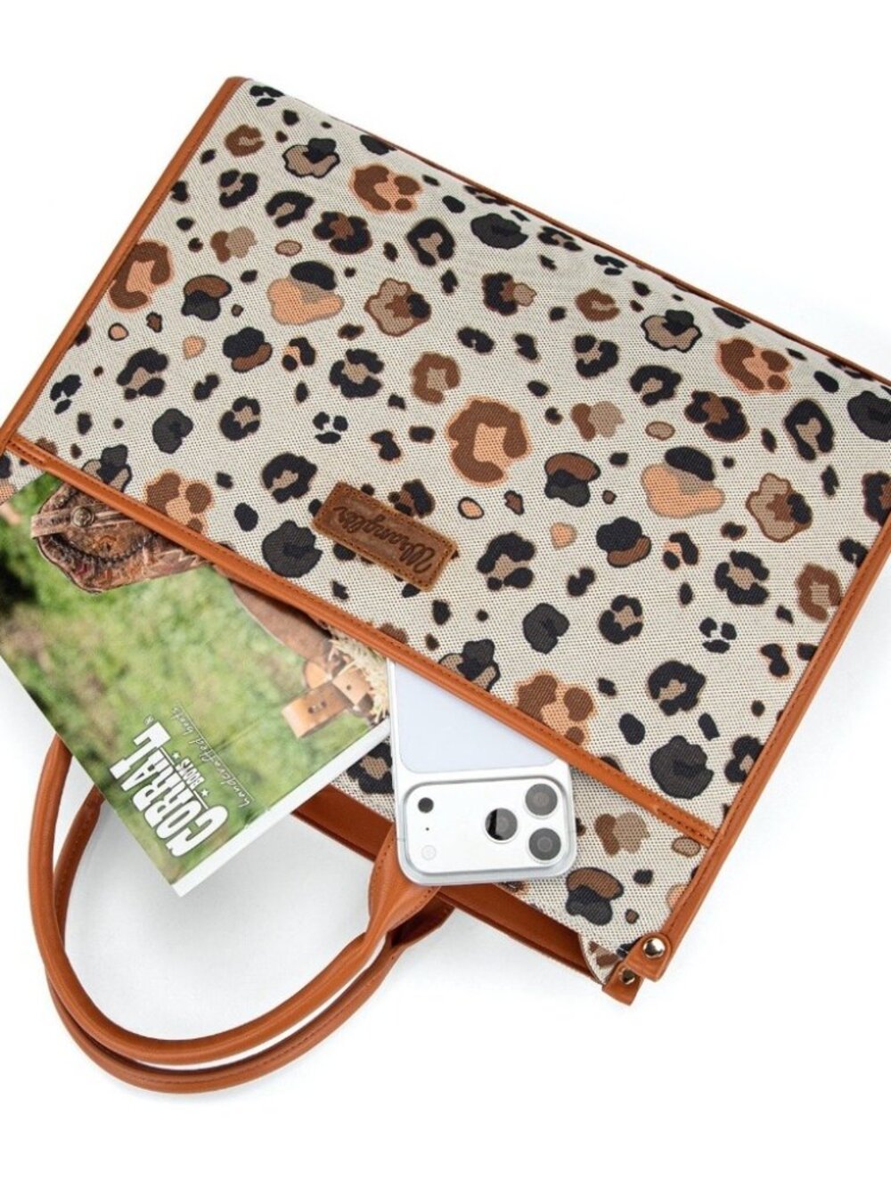 Wrangler Leopard Print Canvas Oversized Tote with Adjustable Strap Brown - Picture 7 of 8